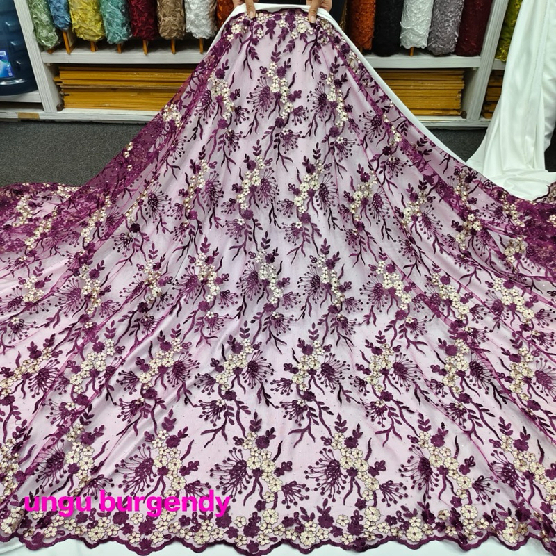 (COD) Kain Tulle Twotone Bordir | Tulle Garden Bordir | Kebaya Modern | Kain Meteran