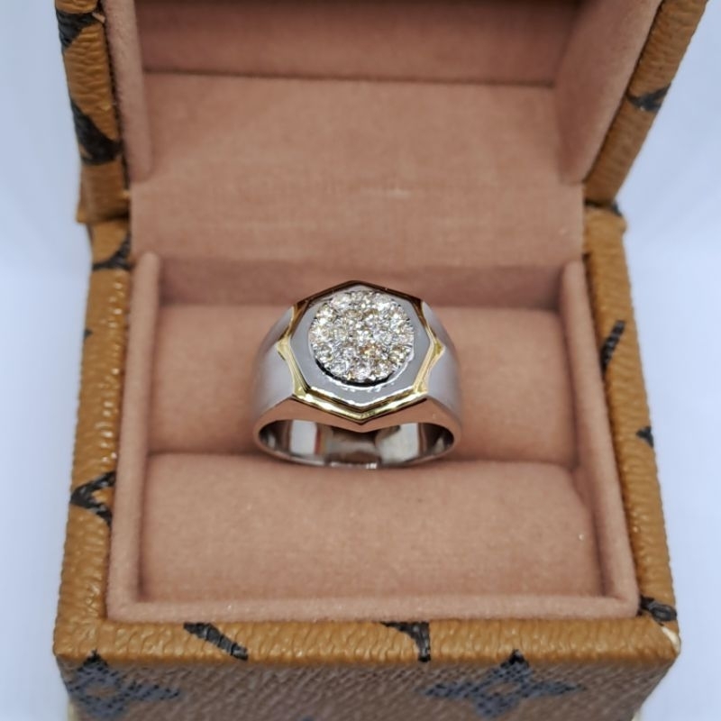 Cincin Berlian Asli Pria Perak Mewah
