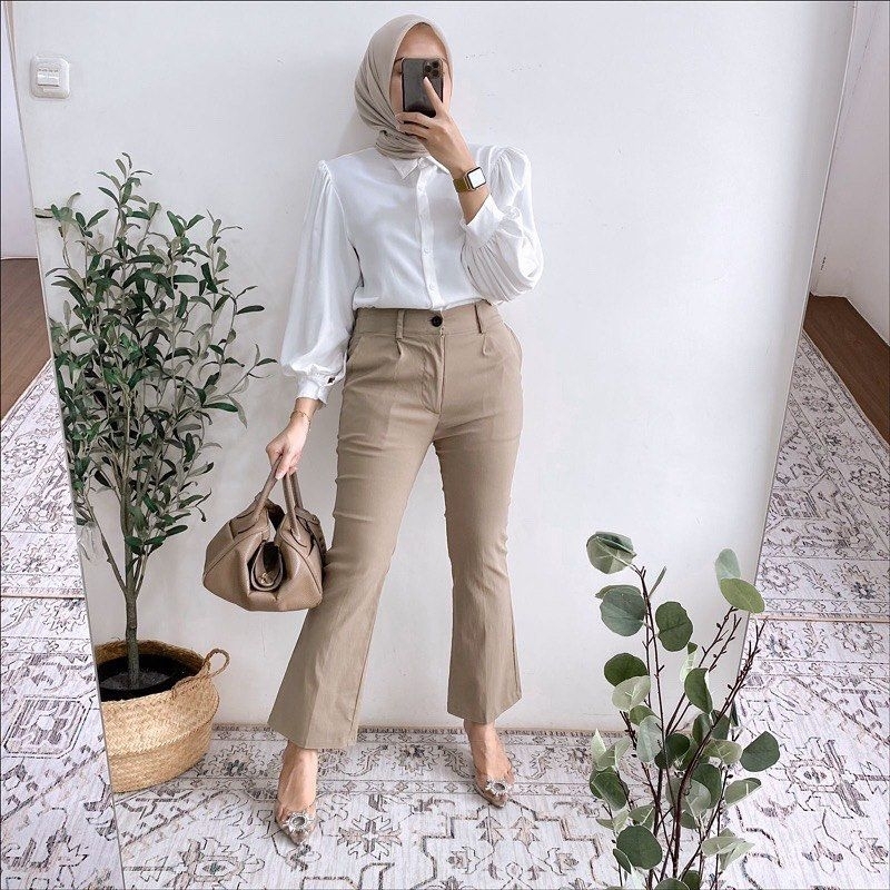 Cutbray Basic Pants - Celana Cutbray Wanita Katun Twill Combed/Celana Kerja Formal Kantor Wanita Str