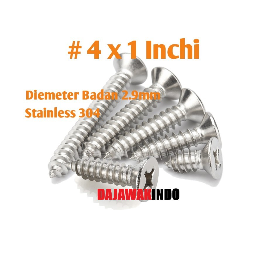 Sekrup Tapping Stainless 4 x 1 / Tapping FH Stainless 304