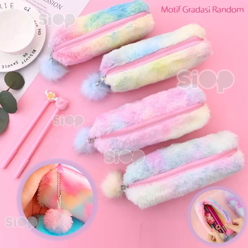 

Tempat Pensil Bulu Pom-Pom Pencil Holder Pelangi