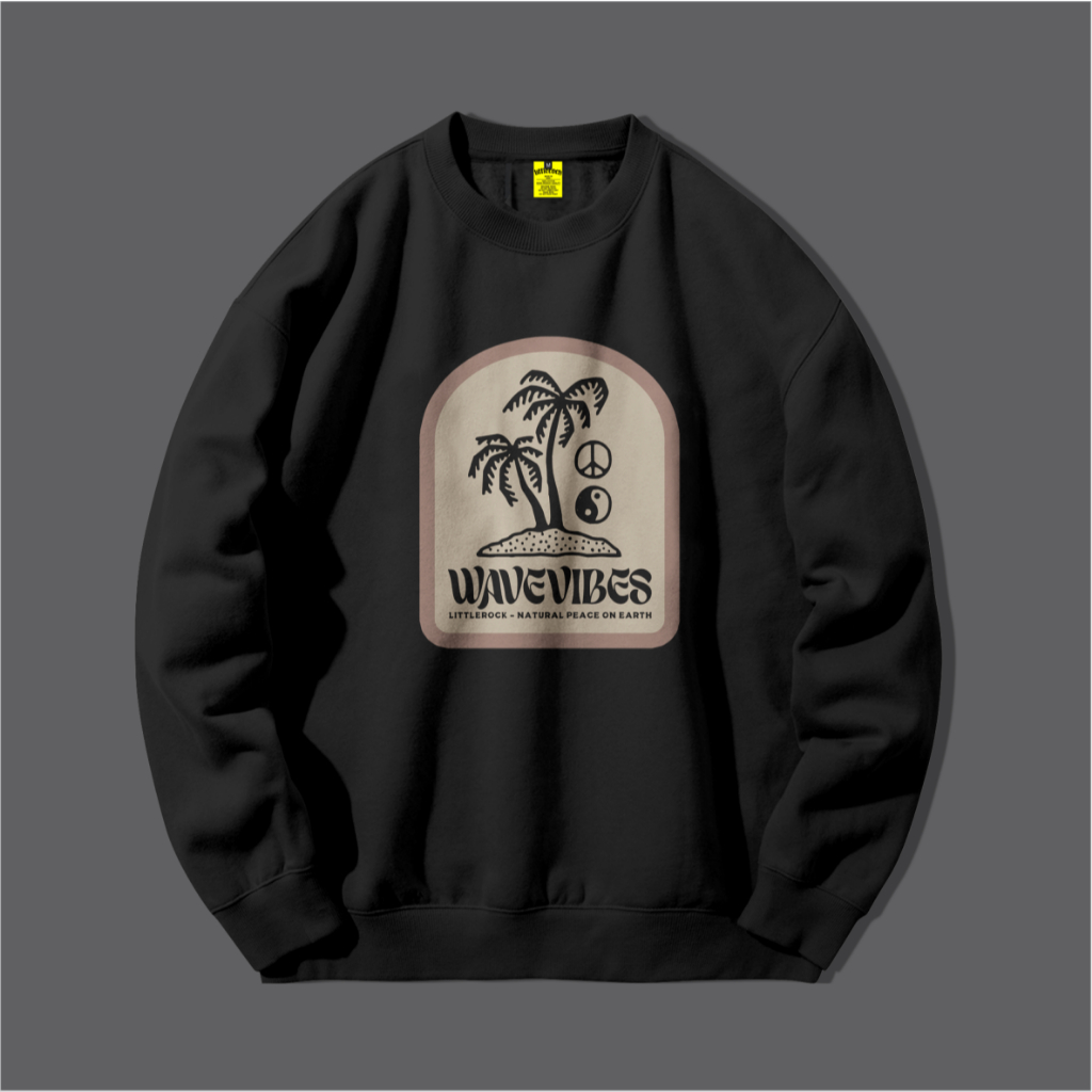 Littlerock Clothing Crewneck Sweater Waves Vibration Black | Switer Hitam Cotton Tebal Suiter Pria &