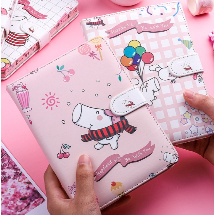 

RAIH DISKON Little White Hippo Magnetic Notebook Full Color Pages weekly yearly Planner garis dot