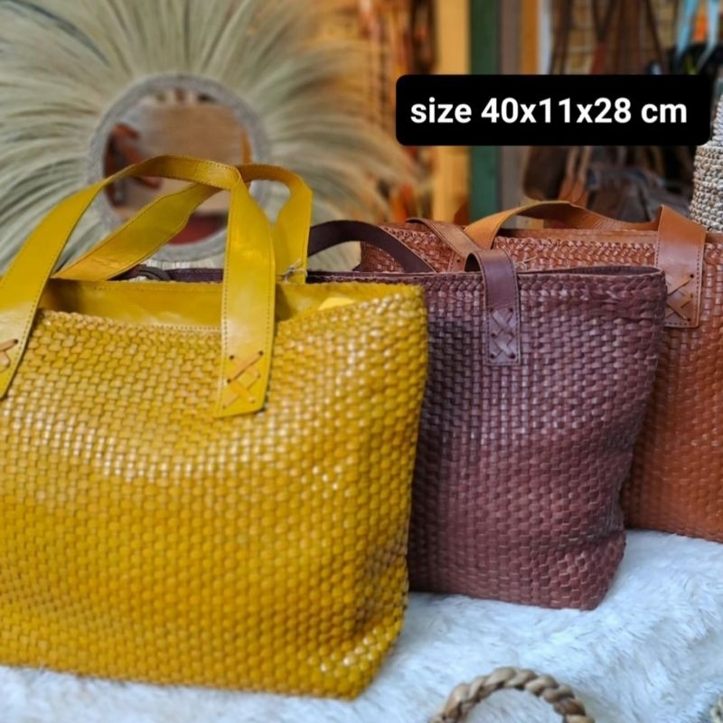 Tas Anyam Kulit Botega - Tote Bag Kulit Sapi Premium - Tas Kulit Anyaman Etnik Totebag Butega Khas J