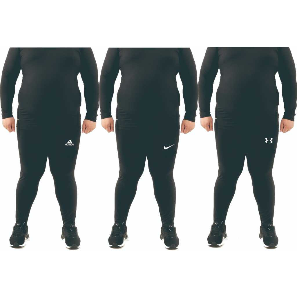 celana manset panjang jumbo hitam unisex bahan tebal adem elastic outdoor indoor - celana lejing leg