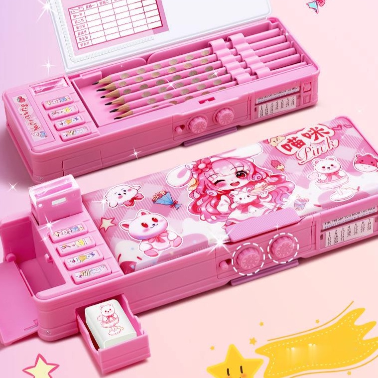 

KODE C15B Kotak alat tulis anak perempuan Kotak pensil kata sandi multifungsi wanita yang cocok untuk siswa di