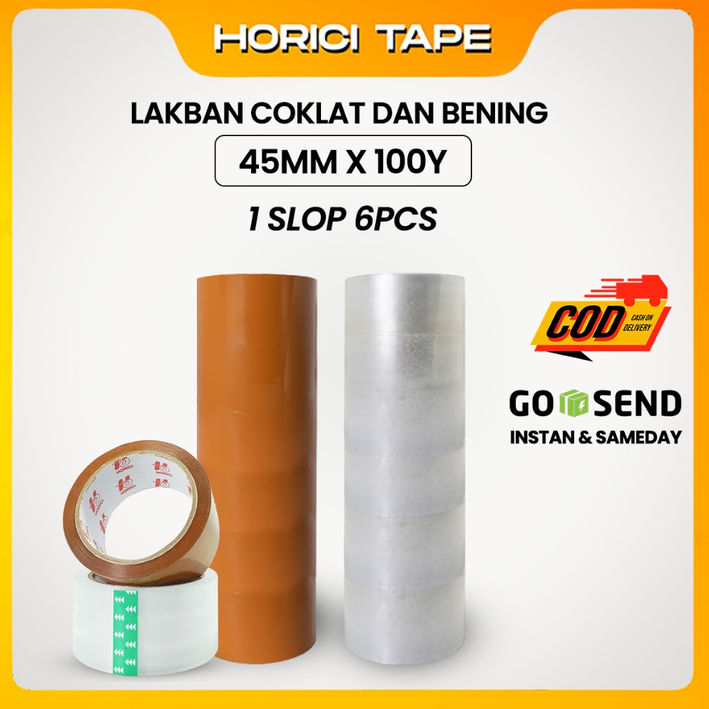 

KODE G84F HORICI 1 SLOP 6 PCS 45MM1Y TAPE MURAH SUPER CLEAR LAKBAN BENING DAN COKLAT