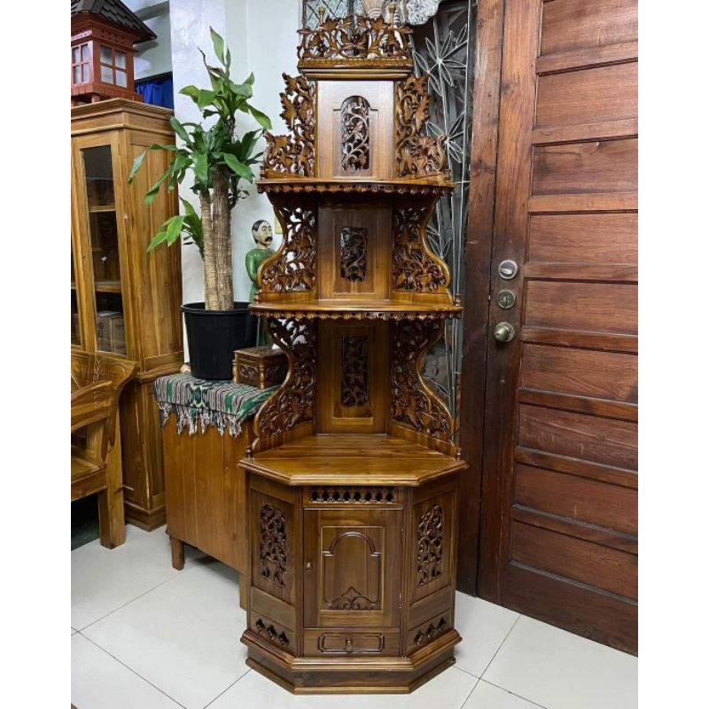 Rak hias sudut rak hias pojok rak hias ukiran kayu jati