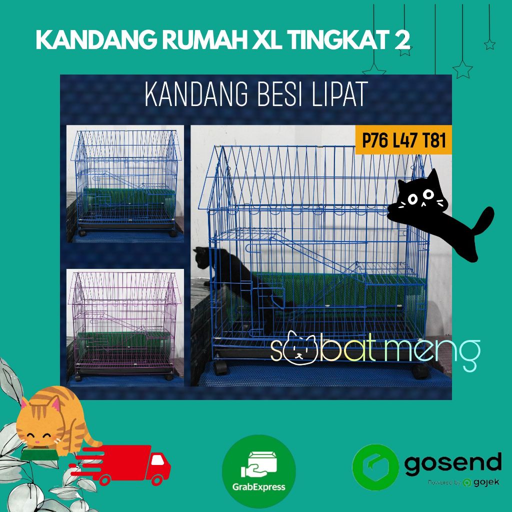 KANDANG Kucing Rumah Size XL Tingkat 2 | KANDANG Besi Lipat + Roda