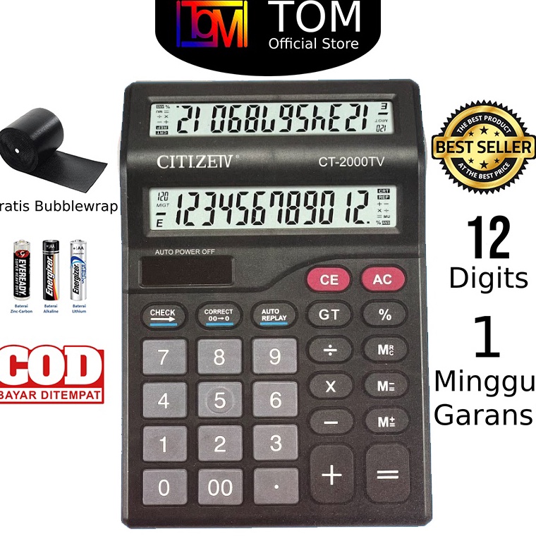

KODE Q72U Kalkulator 2 Layar CT2TV 12 Digit Calculator Check Dual 2 Power