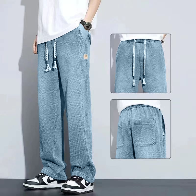 Celana jeans pria baggy panjang korean style loose pants casual  biru fashion celana denim pinggang 