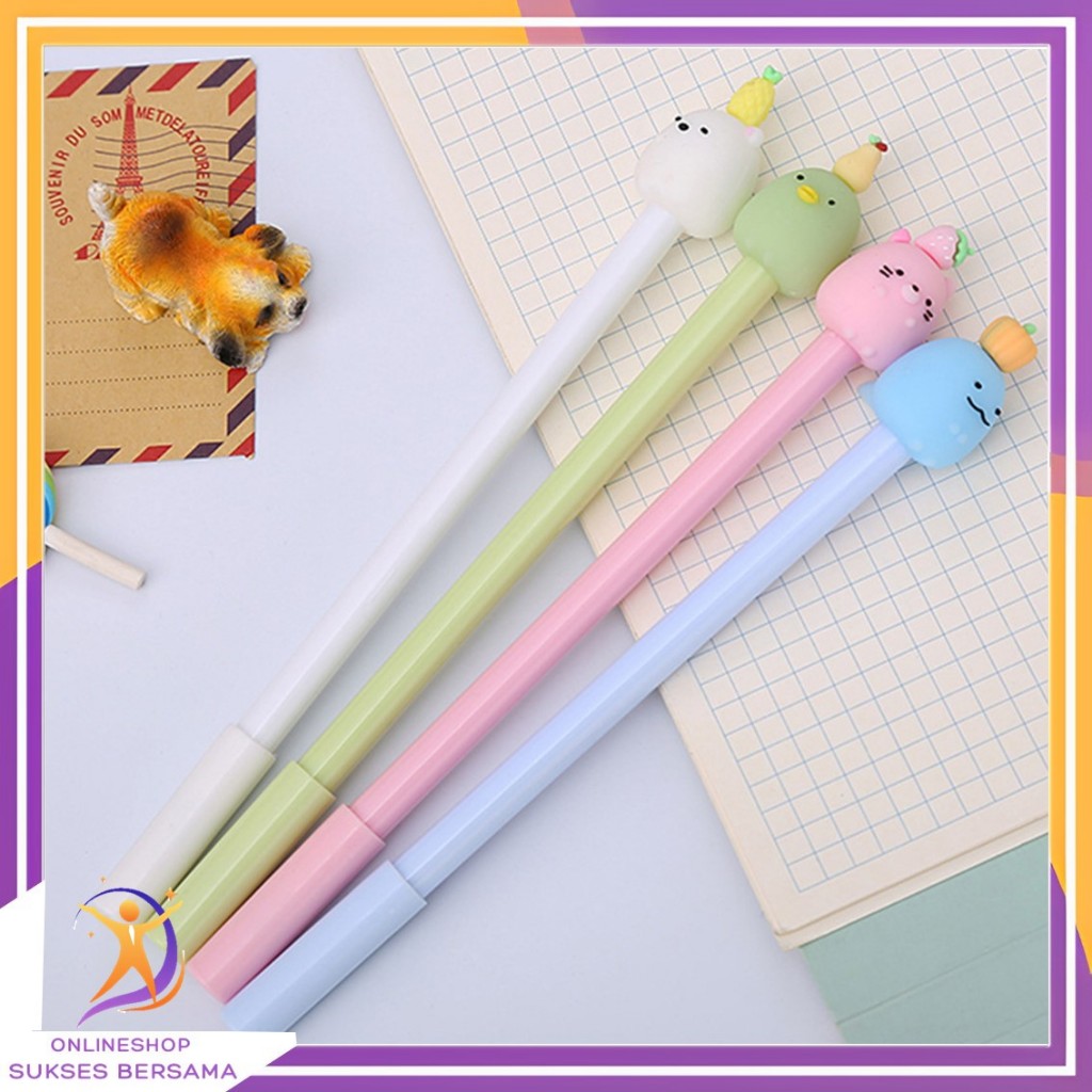 

OSB Pena Tinta Hitam Karakter Hewan Lucu Model Animal Buah Pen Ujung Lancip Karakter Murah