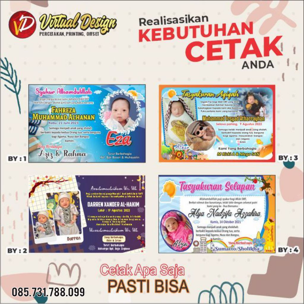 KARTU Tasyakuran Bayi, Aqiqah Bayi, Ucapan Kelahiran Bayi Tasyakuran Aqiqah / Kartu Aqiqah / Undanga