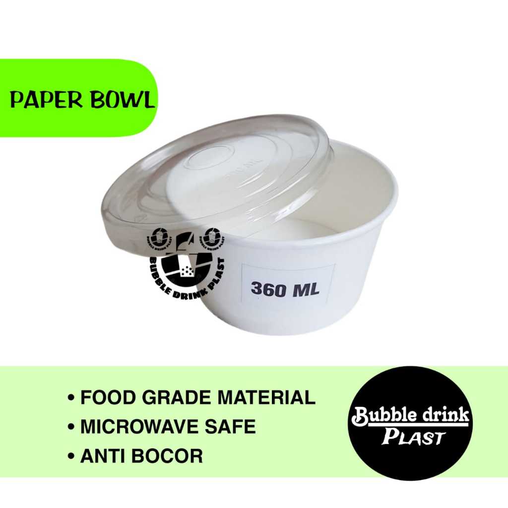 ( ISI 50 ) Paper Bowl Putih Laminasi / Mangkok Kertas 360ML + Tutup