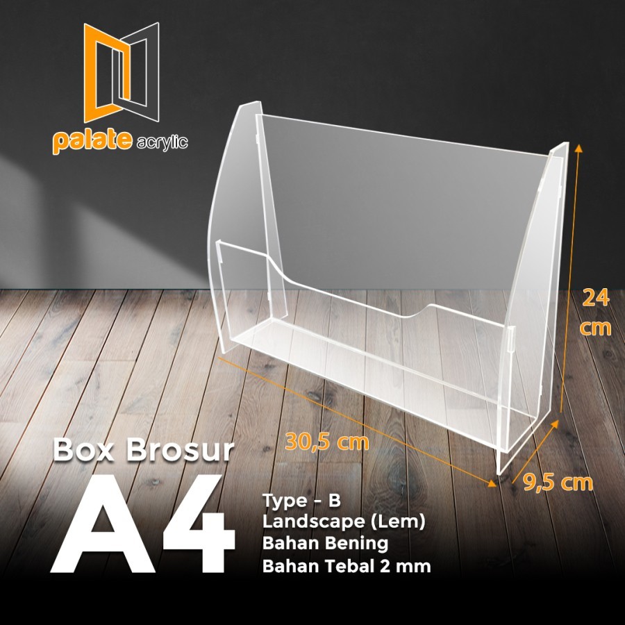 

AKRILIK TEMPAT BROSUR A4 BROCHURE HOLDER A4 FANCY LANDSCAPE 2MM - JADI