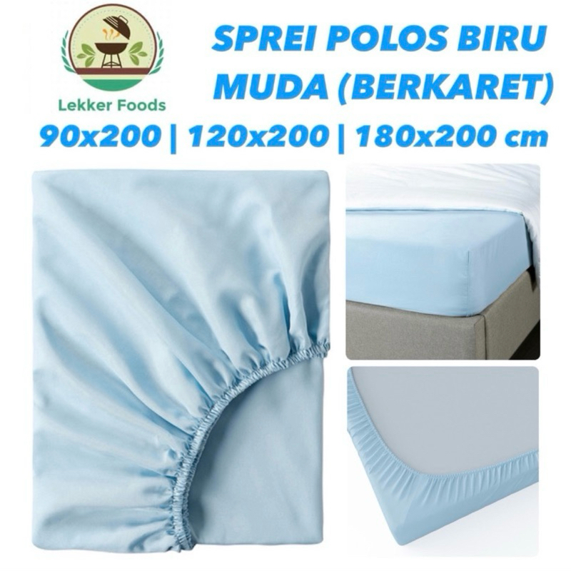 Sprei Polos Biru Muda Berkaret Poliester Halus Bruksvara