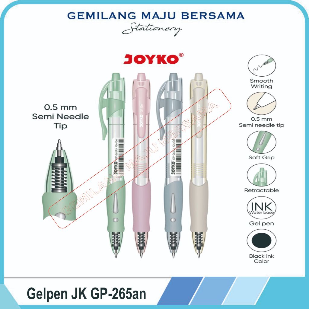 

Bolpen Gel Gelpen Joyko GP-265BN Q4 Gel 0.5 mm (Harga Per Lsn = 12 buah)