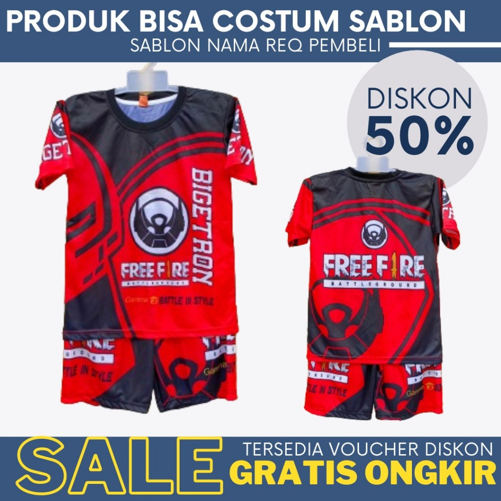 baju anak free fire/setelan ff anak/baju free fire/kaos free fire printing size 4-20