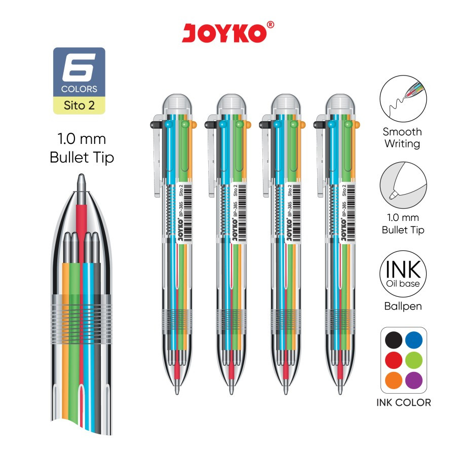 

Ball Pen Pulpen Pena Joyko BP-385 Sito 2 1.0 mm 6 Warna Colors