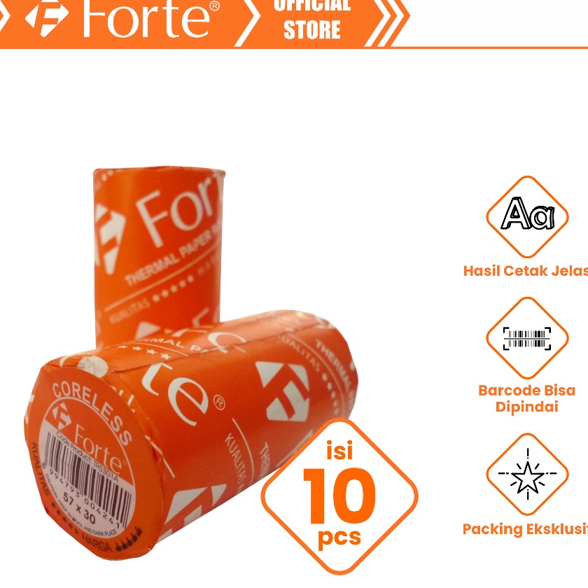 

KI3 Forte 1pcs Kertas Thermal Struk Roll Kasir 57x3 Tanpa Core