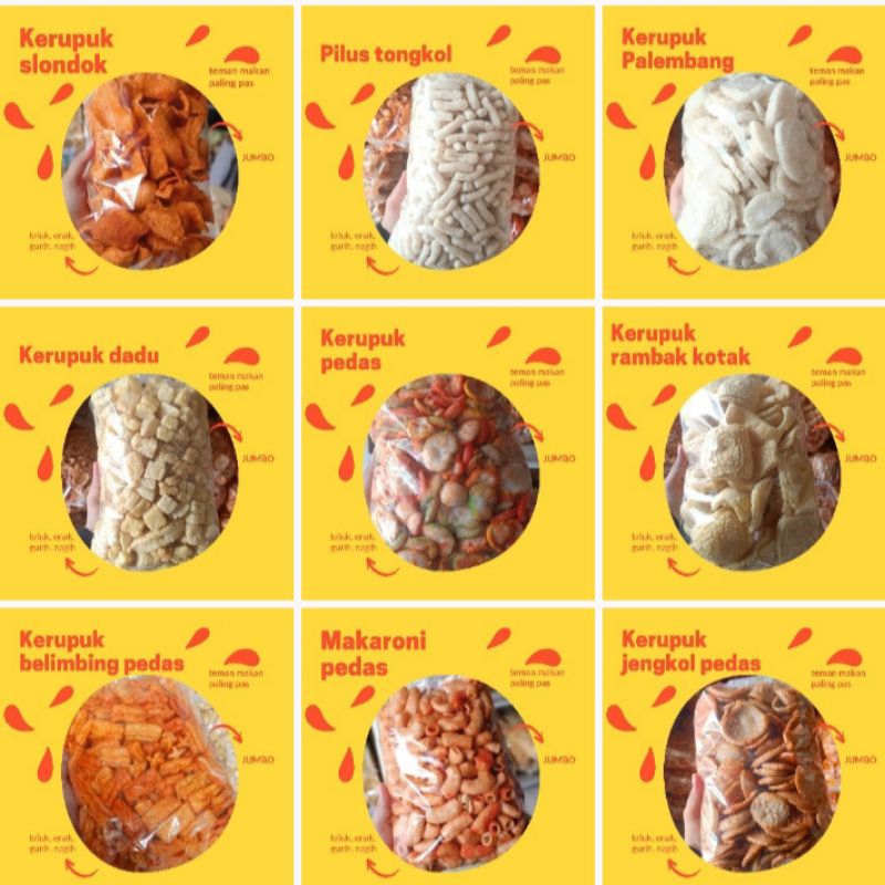 

Aneka kerupuk pedas jumbo