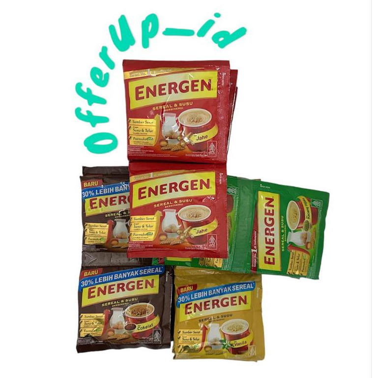 

Energen Vanila 34gr Kacang Hijau 30gr Cokelat 35gr Jahe 30gr