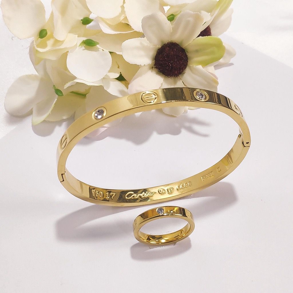 Set Gelang Wanita Kartir Model Slim Set Gelang Dan Cincin Titanium Anti Karat Anti Luntur