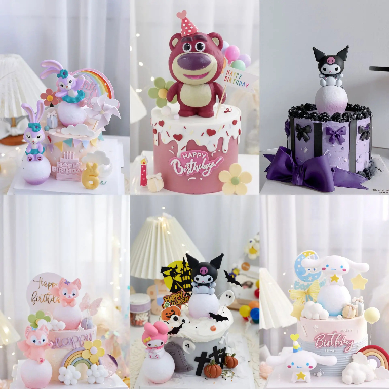 Lampu Hias Sanrio Dekorasi Kue Cake Topper Natural White Light Kuromi Kue Ulang Tahun Happy Birthday