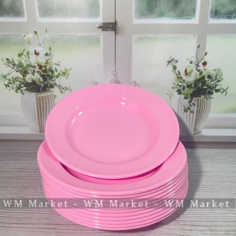 PIRING MELAMIN 9 INCH (12pcs) / PIRING MAKAN CEKUNG / PIRING CANTIK/ PIRING PINK