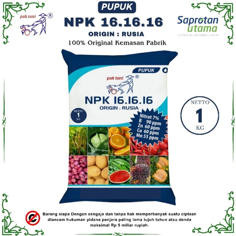 PUPUK NPK 16.16.16 RUSIA  1 KG/ PUPUK NPK ORIGINAL RUSIA / PUPUK NPK 1 KG / PUPUK RUSIA / PUPU BUAH 
