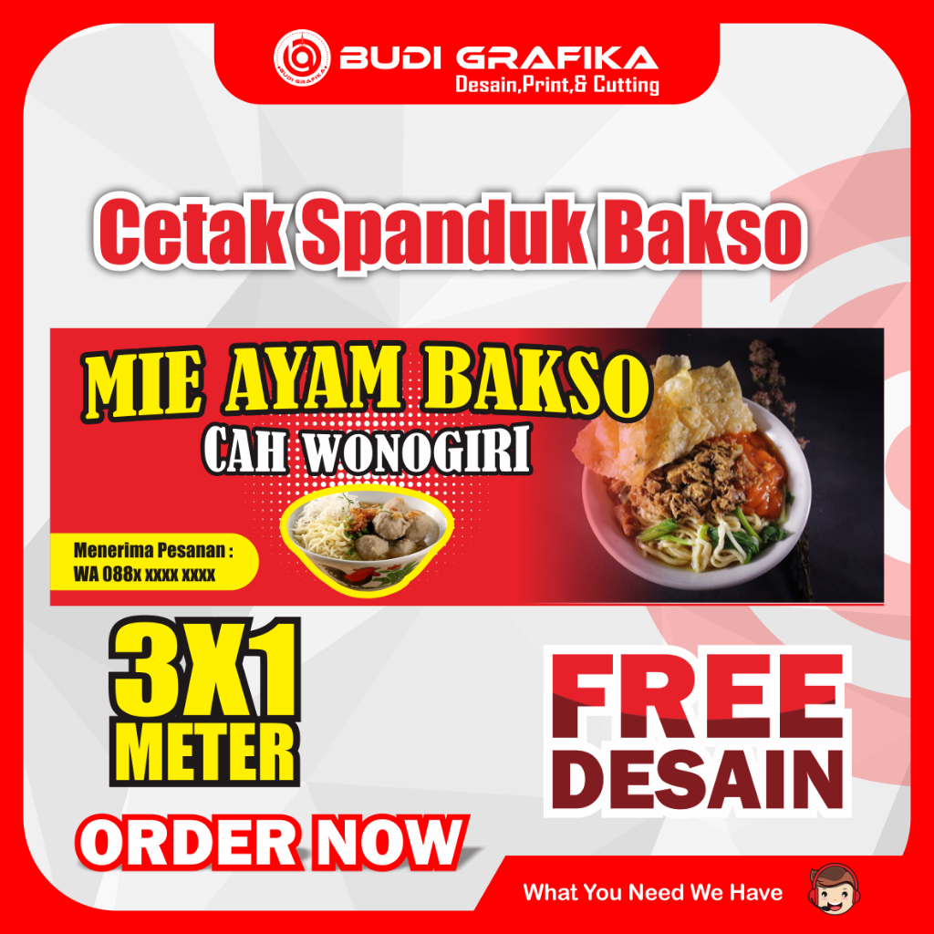 Cetak Spanduk, Cetak Spanduk Nama Usaha,Cetak Spanduk Bakso, Spanduk Custom, Spanduk 3 Meter