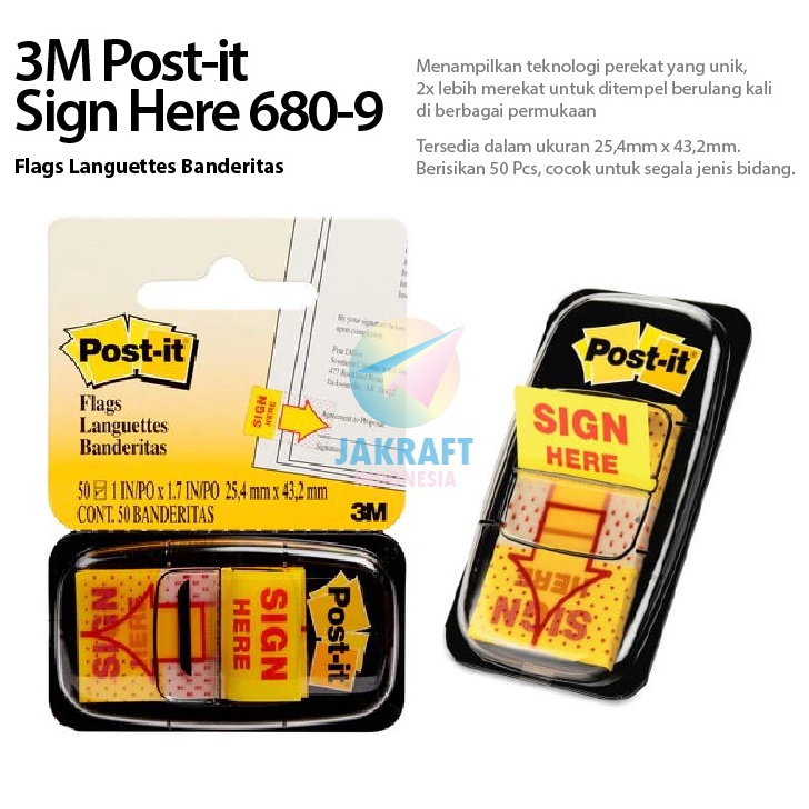 

KI3 5 Lembar 3M POSTIT 689 SIGN HERE isi 5 Sticky Note Memo Tempel Bahan Plastik