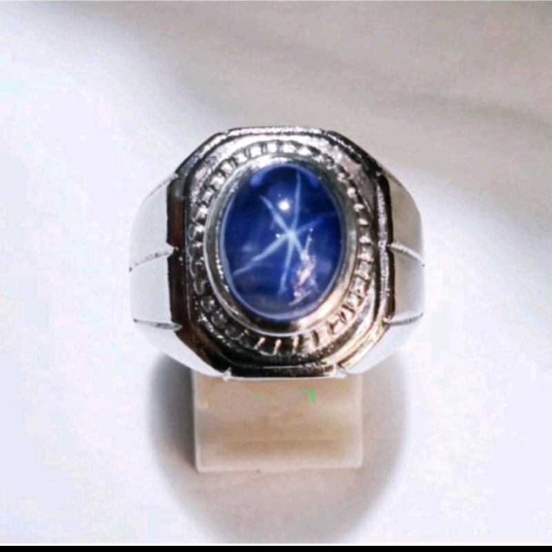 cincin batu blue Amerika Star ring alpaka minimalis