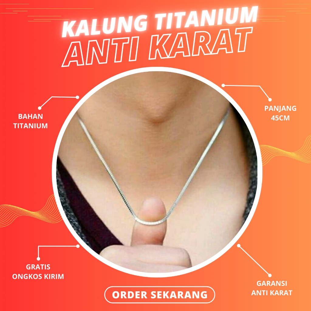 Kalung Pria Titanium Simple Kotak Silver - Kalung Titanium, Titanium Pria, Anti Karat, Keren, Asli