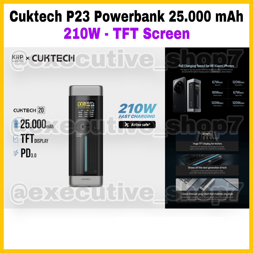 Cuktech P23 Powerbank 25.000 mAh - 210W - TFT Screen