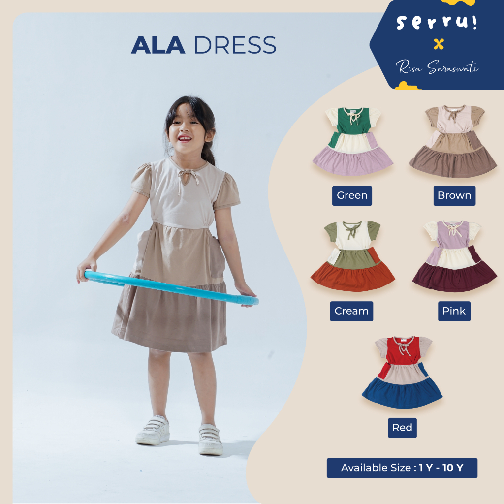 Dress Anak Perempuan Gaun Midi Bahan Katun 1-10 Tahun - ALA serru