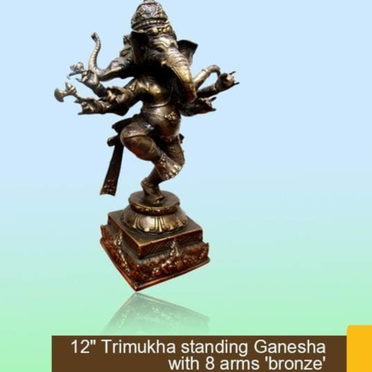 Rupang Patung Arca Dewa Ganesha Ganesa Trimukha 8 arms Kuningan 12"