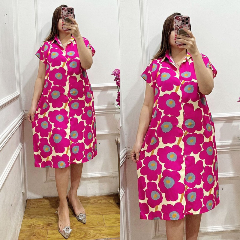 Daster kerah rayon motif pendek, daster tangan pendek kekinian