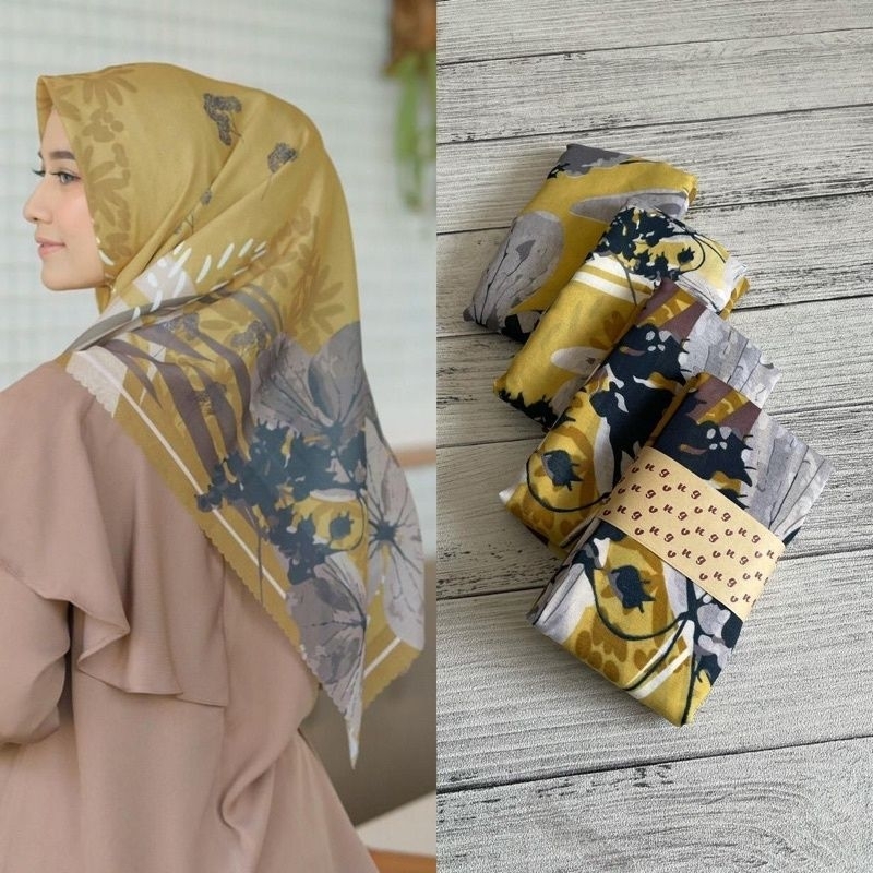 [Hijab] Jilbab Segi Empat Voal Motif Kekinian Warna Kuning Lemon