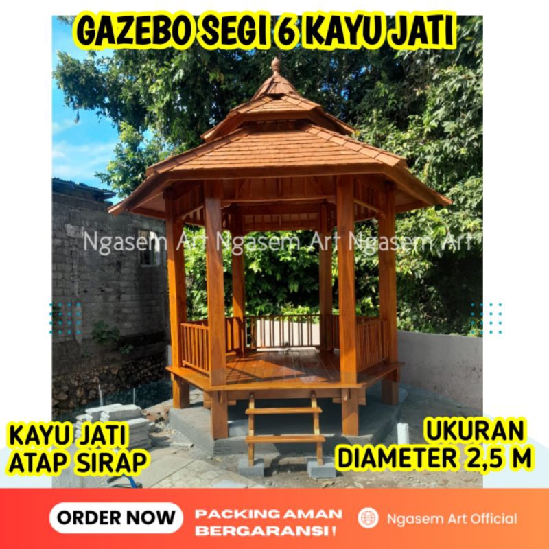 GAZEBO SEGI 6 KAYU JATI | JUAL GASEBO SEGI ENAM