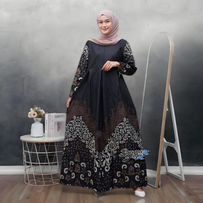 Baju Gamis Batik Wanita Modern Kombinasi Polos Pekalongan Jumbo Lebaran Terbaru