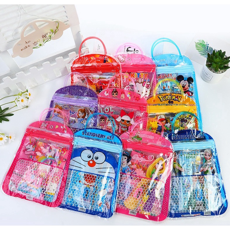

EKSKLUSIF Alat tulis set tas 7 in 1 bingkisan kado ulang tahun anak sekolah pensil buku kartun stationary set birthday souvernir gift