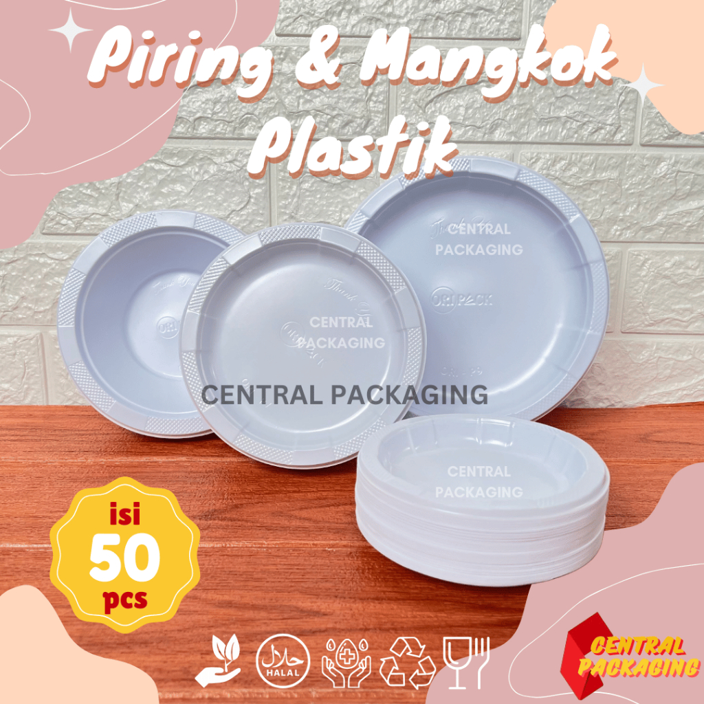 [1 PACK 50PCS] Piring & Mangkok Plastik Oripack P6 P7 P9 M7 / Piring Plastik sekali pakai / Piring p