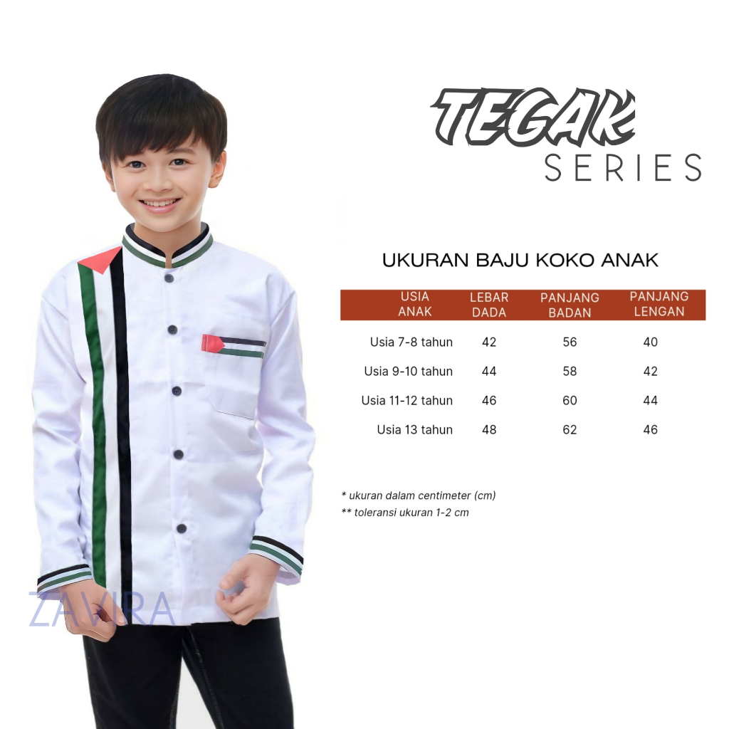 ZAVIRA - Baju Koko Anak Palestina Motif Tegak Umur Tanggung Sd-Smp