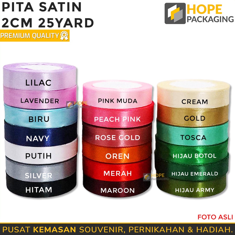 

LUAR BIASA 25 Yard Pita Satin 2 cm Warna Pastel Souvenir Kotak Hampers Kado Gift Pita Kado Pita Hiasan Hampers Pita Roll Souvenir Pita Buket