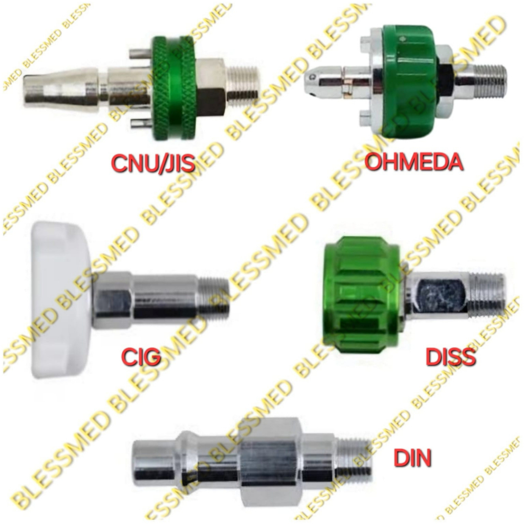 Konektor Flowmeter Oksigen Type JIS CNU/CIG/OHMEDA/DISS/DIN Adapter Flowmeter Drat 1/8"