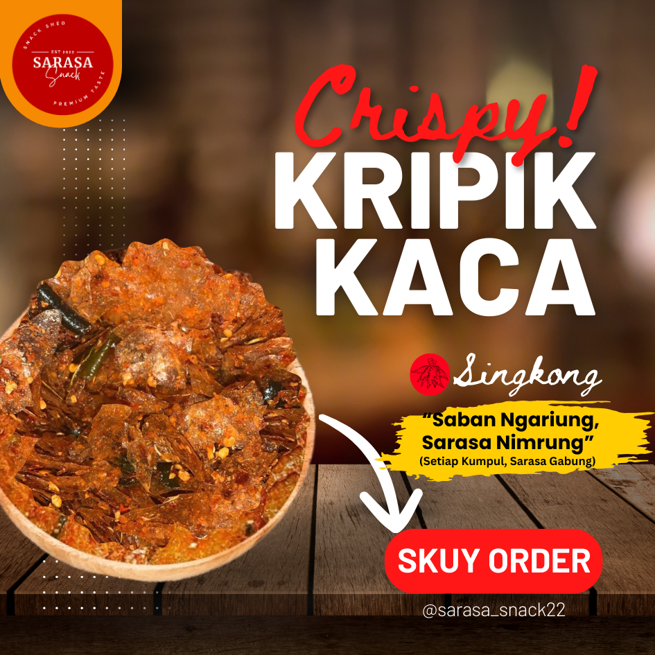 

Sarasa Snack Kripik Kaca Pedas Gurih Enak Extra Bawang & Daun Jeruk Singkong Asli 250 Gram