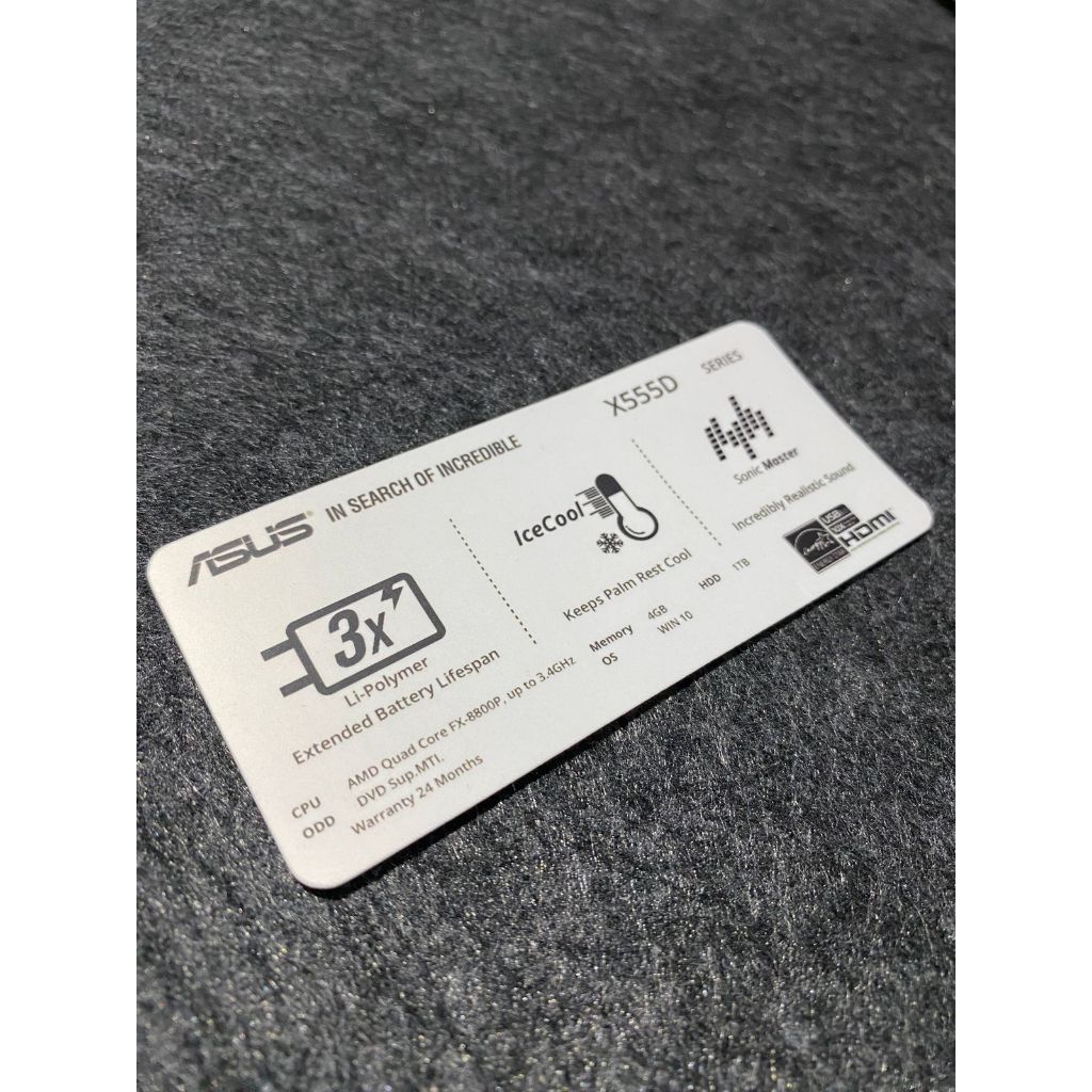 Stiker Spesifikasi Laptop Asus  X555D