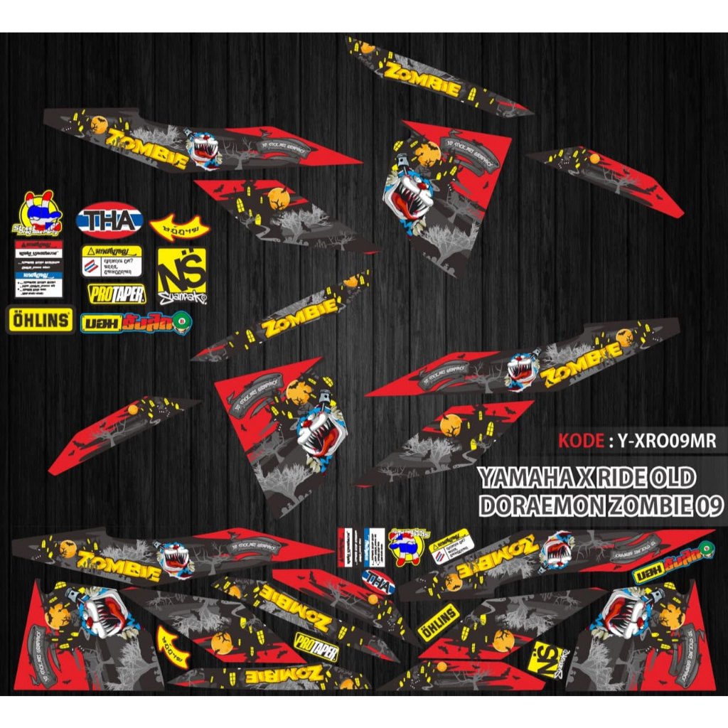 STIKER STRIPING VARIASI YAMAHA X-RIDE MOTIF DORAEMON ZOMBIE