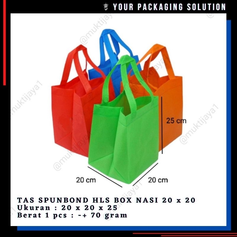 

TAS KOTAK NASI 20x20cm HLS BOX AUTO PRES POLOS • Spunbond / Goodie Bag / Tas Kain / Tas Kado / Tas Berkat / Tas Hajatan